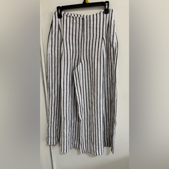 Etcetera Black and White Striped wide legged pants 100% linen size 4